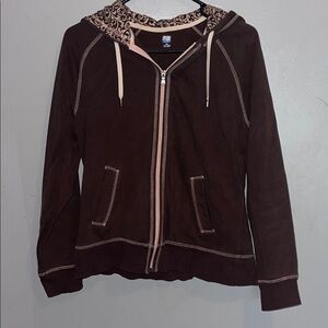 Brown Hooded Sweatshirt with Pink Accents